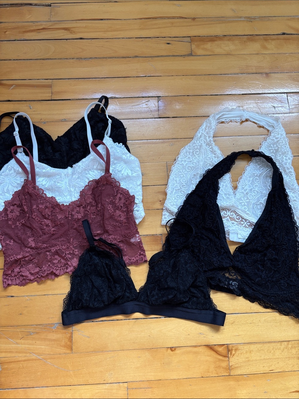 6 Size Large Lace Bralette Set in Black, White & Burgundy